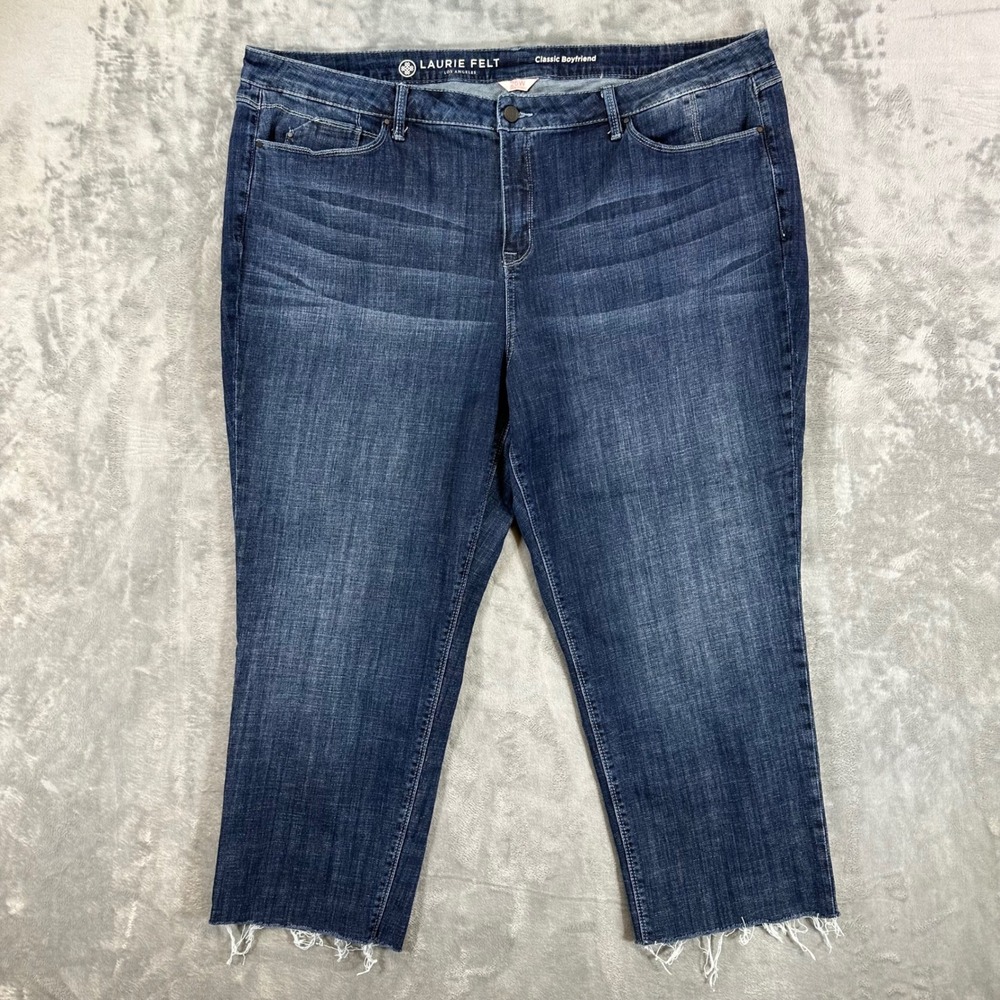Laurie Felt Classic Boyfriend Jeans Women's Size 26W Blue Dark Wash Denim Pants